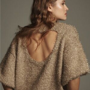 Anthropologie Maeve The Violetta Short Sleeve Tinsel Sweater Size Small